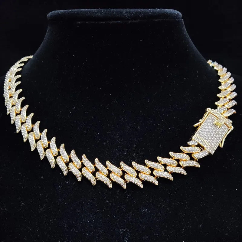 Men Women Hip Hop Chain Necklace 20mm Width Thorn Shape Chains Hiphop Iced Out Bling Bling Necklace Fashion Charm Jewelry