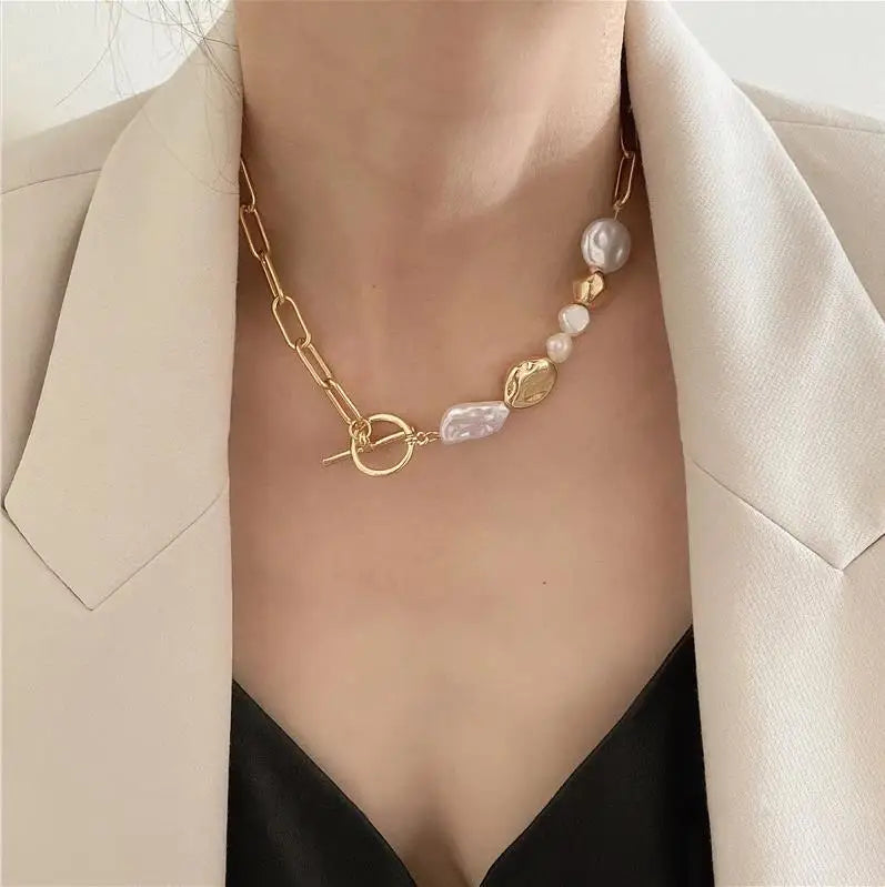 Vienkim Layered Pearl Choker Colar Thick Chains with Pendant Necklace for Women Fashion Choker Necklace on Neck 2021 Jewelry