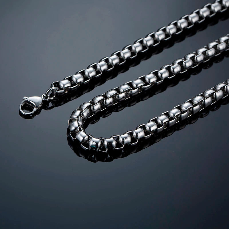 Vnox Simple 3-7mm Wide Square Rolo Round Box Chain Necklaces for Men Women Stainless Steel Jewelry 45/50/55/60/66/70cm Length