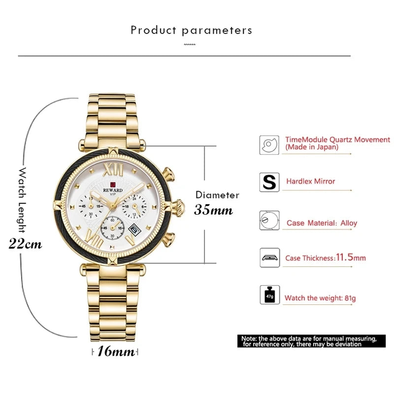 REWARD 63084 RD63084L Waterproof Stainless Steel Strap Women Luxury Quartz Watches Luminous Clock Ladies Watch for Party Gifts