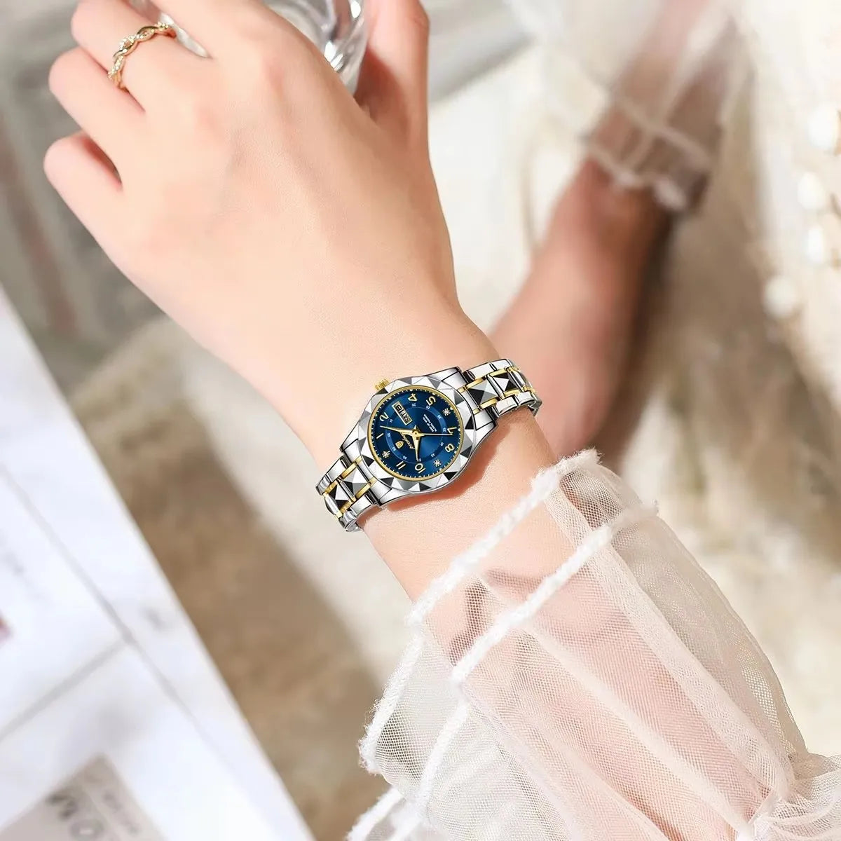 POEDAGAR Luxury Women's Watches Waterproof Luminous Date Week Ladies Watch for Female Quartz Stainless Steel Dress Women Watch