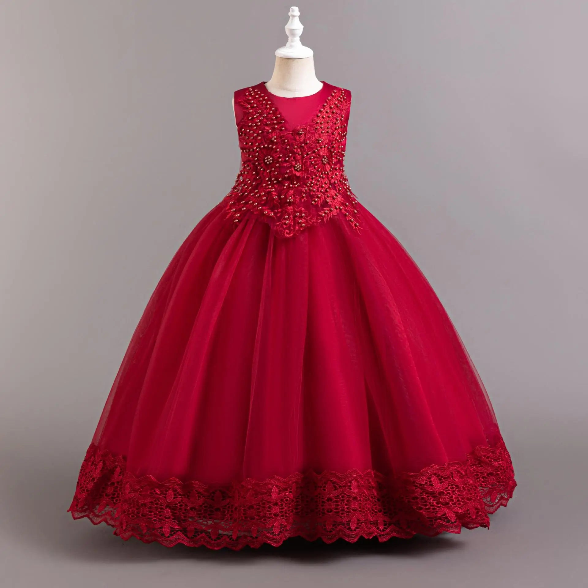 2024 New Elegant Girl Wedding Dress Embroidered Mesh Princess Dress 4-12 Year Old Girl Graduation Party Prom Evening Dress