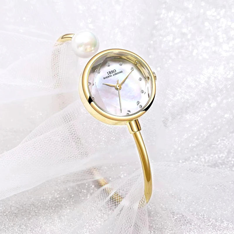 IBSO Adjustable Women Bracelets Ladies Watch Quartz Pearl Wristwatch Watch Women Luxury Elegant Ladies Accessory Lover Watches