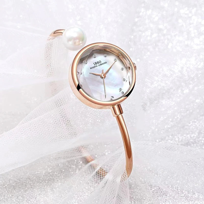 IBSO Adjustable Women Bracelets Ladies Watch Quartz Pearl Wristwatch Watch Women Luxury Elegant Ladies Accessory Lover Watches