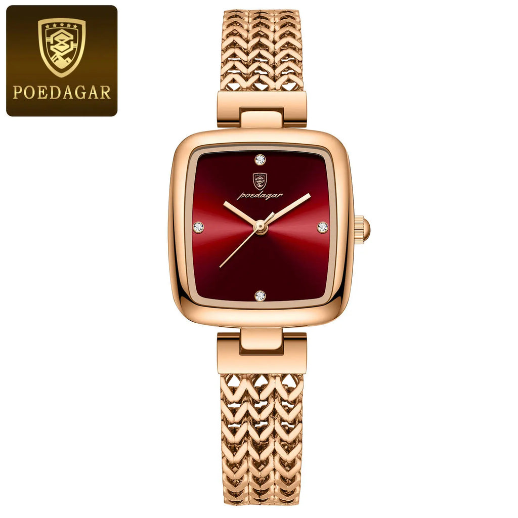 POEDAGAR 768 Rose Gold Steel Quartz Watches for Women Luxury Jewelry Design Waterproof Luminous Ladies Watch