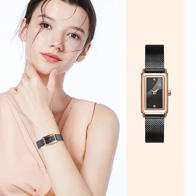 Shengke Women Watches Fashion Geneva Designer Ladies Watch Luxury Brand Rectangle Quartz Gold Wrist Watch Luxury Gifts for Women
