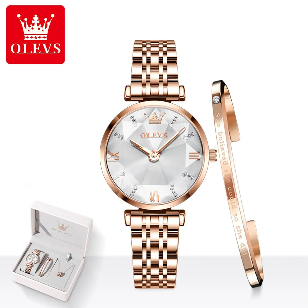 OLEVS 6642 Brand Hot Sale Ladies Watch Set Luxury Watch Steel Band Strap Quartz Waterproof Ladies Watch Simple Fashion