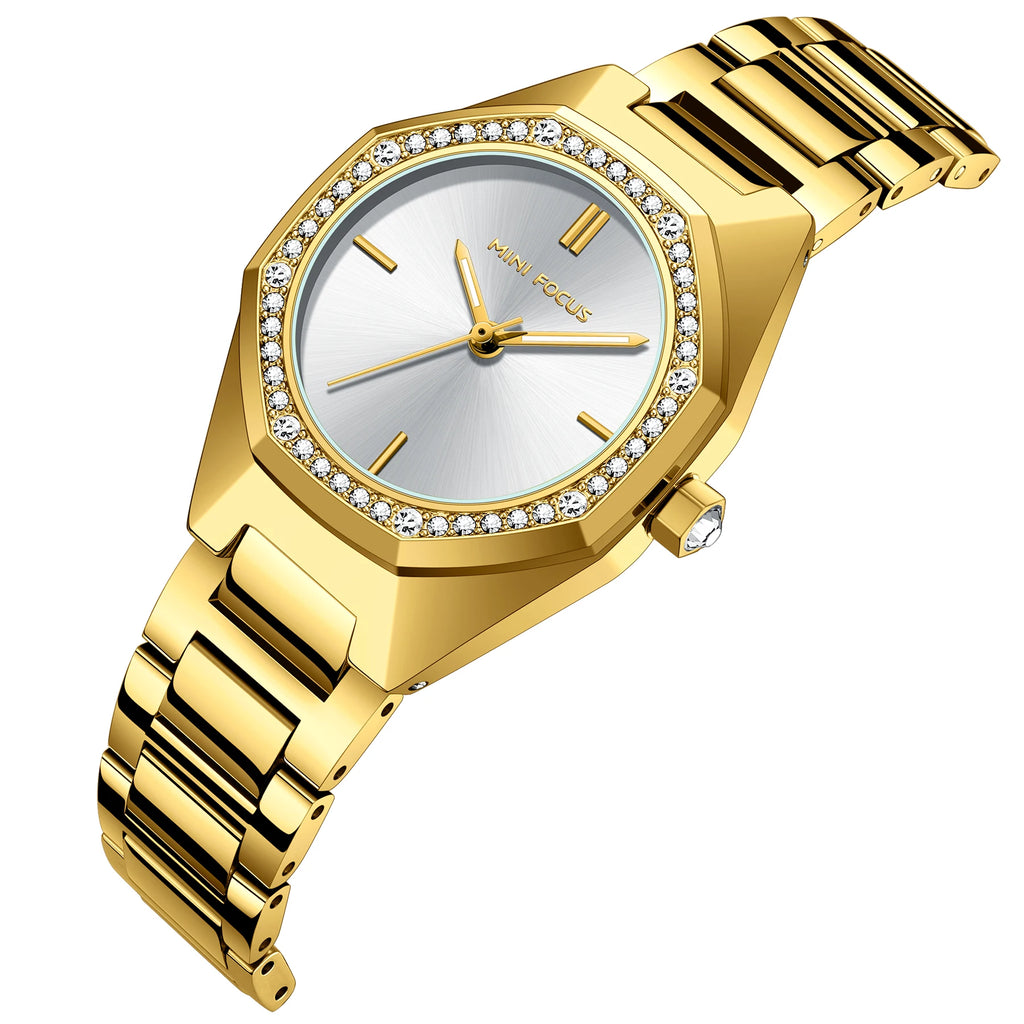 Hot Sale Mini Focus Gold Plating Quartz Woman Watches Jam Tangan Wanita Cheap Wristwatches for Women Pretty Diamond Ladies Watch
