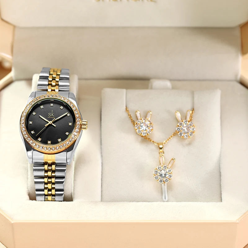 SHENGKE Women Watch Jewelry Gift Box Fashion Femme Luxury Kol Saati Ladies Watch Set Watch Set for Women Gift Set