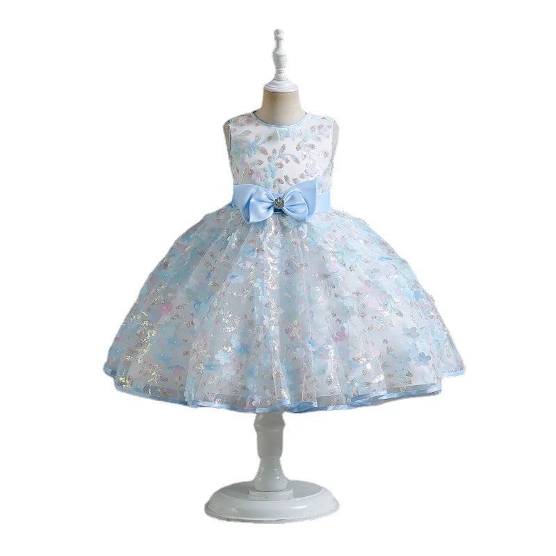 New Cute Butterfly Flower Girls Birthday Wedding Dress Baby Kids Beauty Dress With Bow