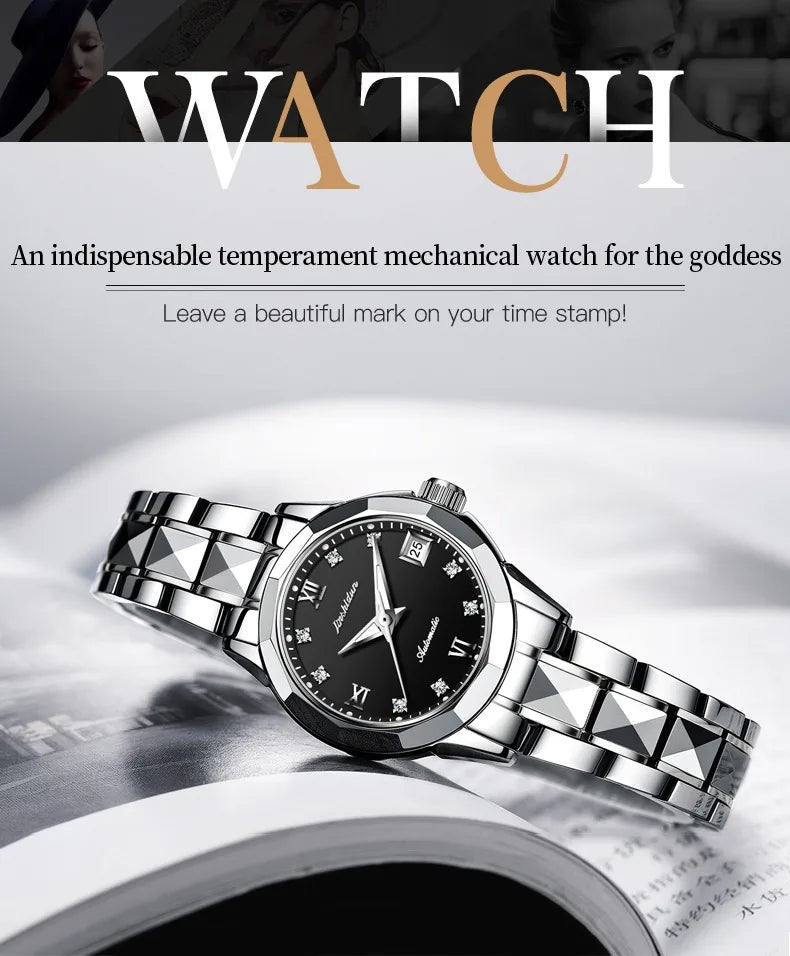 JSDUN Fashion Fashion Womens Watch New Waterproof Ladies Watch High Quality Tungsten Steel Automatic Mechanical Watches for Women