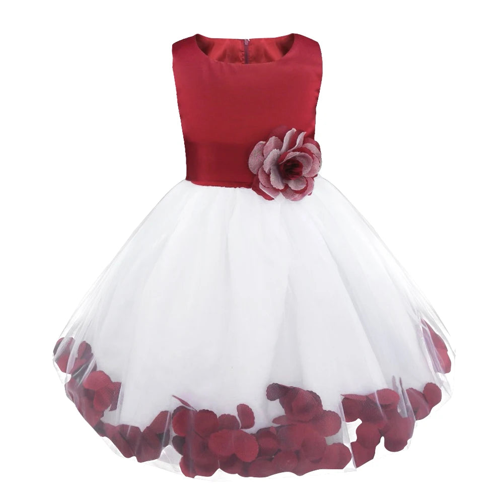 Baby Kids Girls Bowknot Flower Girl Dress Princess Birthday Party Tutu Dress Petals Wedding Pageant Bridesmaid Dresses Ball Gown
