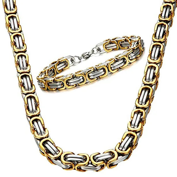 4MM 5MM 6MM 8MM Stainless Steel Byzantine Chains Necklaces Bracelets Set For Men Women Chain Jewelry Gifts Statement USENSET