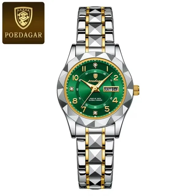 POEDAGAR Luxury Women's Watches Waterproof Luminous Date Week Ladies Watch for Female Quartz Stainless Steel Dress Women Watch