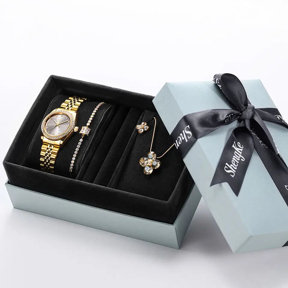 SHENGKE Women Jewelry Set and Watch Montre Jewelry and Watch Sets Hand Bangle Jewelry and Wrist Ladies Watch Set