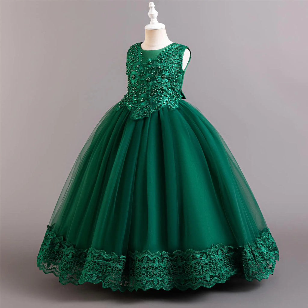 2024 New Elegant Girl Wedding Dress Embroidered Mesh Princess Dress 4-12 Year Old Girl Graduation Party Prom Evening Dress