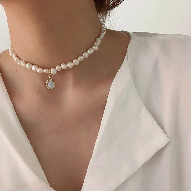 Vienkim Layered Pearl Choker Colar Thick Chains with Pendant Necklace for Women Fashion Choker Necklace on Neck 2021 Jewelry
