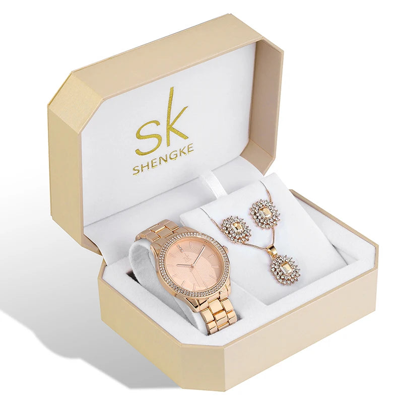 SK Watch Set Three-piece Gold Watch Birthday Gift Ladies Watch Set