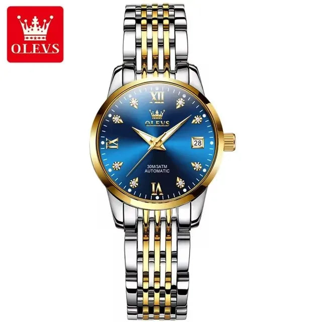 OLEVS 6673 Diamond Dial Mechanical Watch for Women Simple Fashion Classic Calendar Women's Automatic Watch Ladies Watch