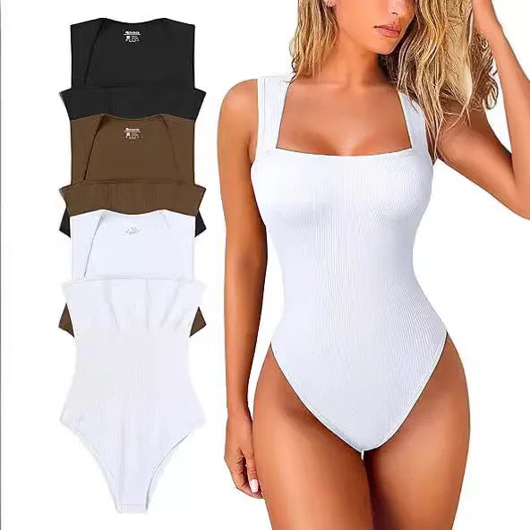 2025 Wholesale Women's Bodysuit Jumpsuit European American Fashionable Design Oversized Square Tight Skinny Fit Solid for Summer