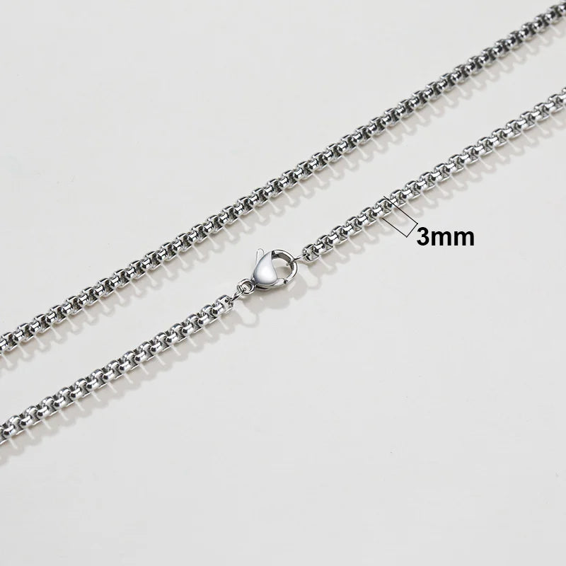 Vnox Simple 3-7mm Wide Square Rolo Round Box Chain Necklaces for Men Women Stainless Steel Jewelry 45/50/55/60/66/70cm Length