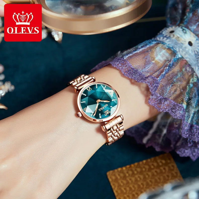 OLEVS New Women Luxury Jewel Quartz Watches Waterproof Stainless Steel Strap Watch For Women Fashion Date Clock Diamond Mirror