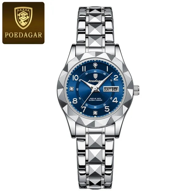 POEDAGAR 782 Rose Gold Steel Quartz Watches for Women Luxury Jewelry Design Waterproof Luminous Ladies Watch