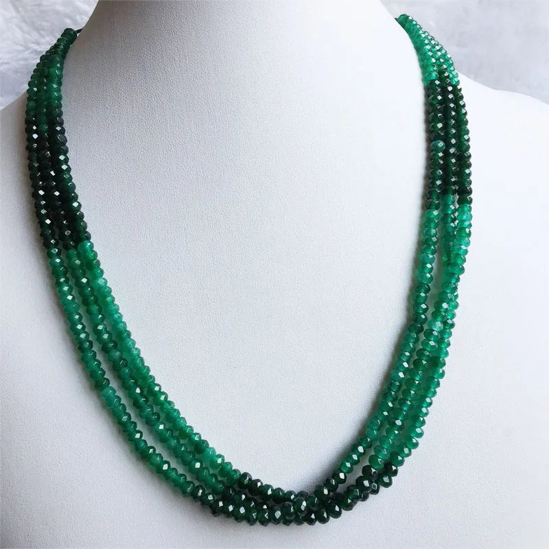 Double Color Green Emerald Necklace for Women Natural Faceted Sapphire Chain Jade Stone Bead Choker Collares Abacus Gift Jewelry