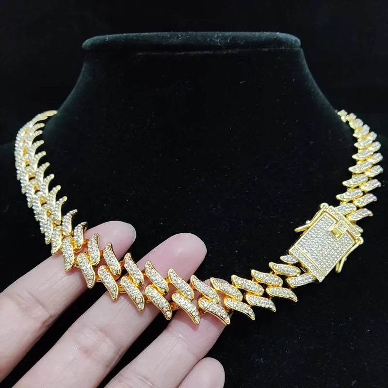 Men Women Hip Hop Chain Necklace 20mm Width Thorn Shape Chains Hiphop Iced Out Bling Bling Necklace Fashion Charm Jewelry