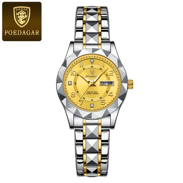 POEDAGAR 782 Rose Gold Steel Quartz Watches for Women Luxury Jewelry Design Waterproof Luminous Ladies Watch