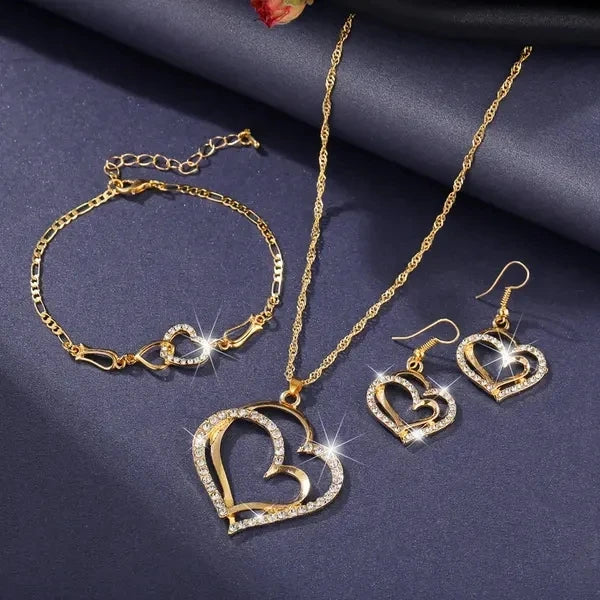 Wholesale  Crystal Bracelet Stud Earring Necklace Set Ladies Watch Casual Quartz Jewelry Set for Ladies