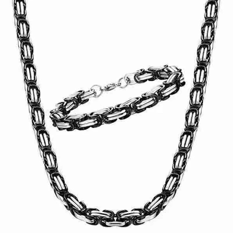 4MM 5MM 6MM 8MM Stainless Steel Byzantine Chains Necklaces Bracelets Set For Men Women Chain Jewelry Gifts Statement USENSET