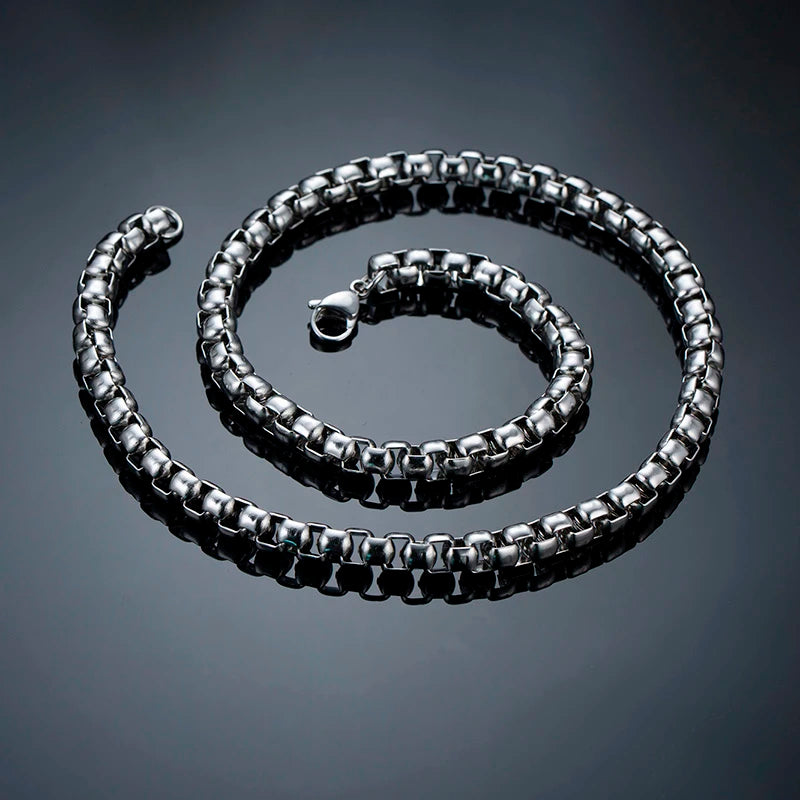 Vnox Simple 3-7mm Wide Square Rolo Round Box Chain Necklaces for Men Women Stainless Steel Jewelry 45/50/55/60/66/70cm Length