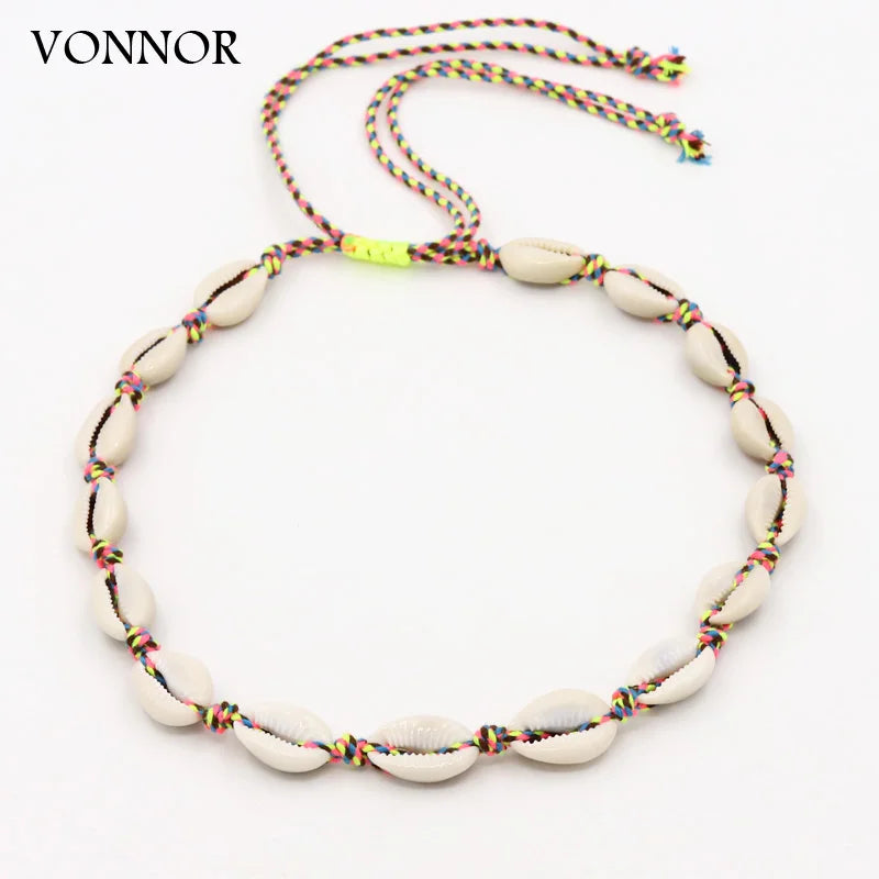 Shell Necklace Women's Neck Chain Jewelry Adjustable Handwoven Summer Beach Choker Necklace Female Girls Accessories