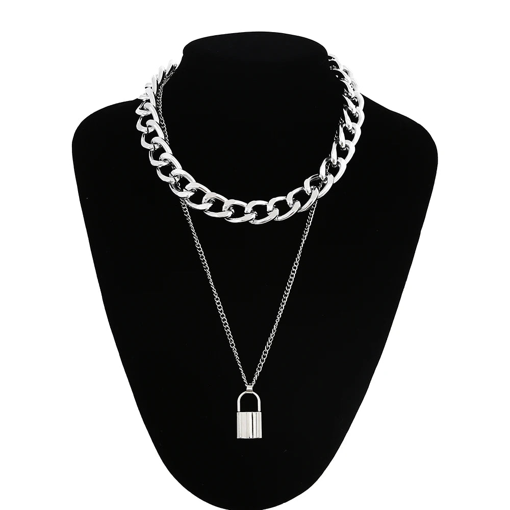 Layered Chain Necklace Cool Lock Goth Accessories Grunge Style Fairy Core Choker 2000s Aesthetic Y2k  Jewelry
