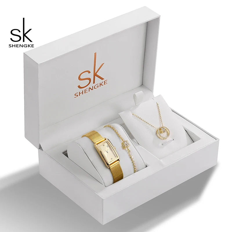 2023 New Shengke Creative Ladies Watch Quartz Luxury  Earrings Necklace SK Watch Women Jewelry Set Gift Fashion Reloj Mujer