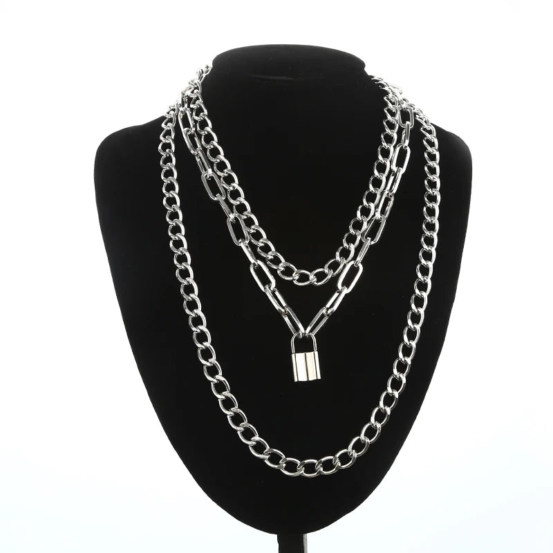 Layered Chain Necklace Cool Lock Goth Accessories Grunge Style Fairy Core Choker 2000s Aesthetic Y2k  Jewelry