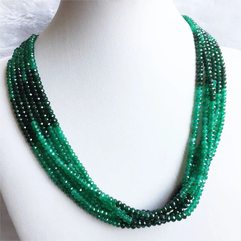 Double Color Green Emerald Necklace for Women Natural Faceted Sapphire Chain Jade Stone Bead Choker Collares Abacus Gift Jewelry