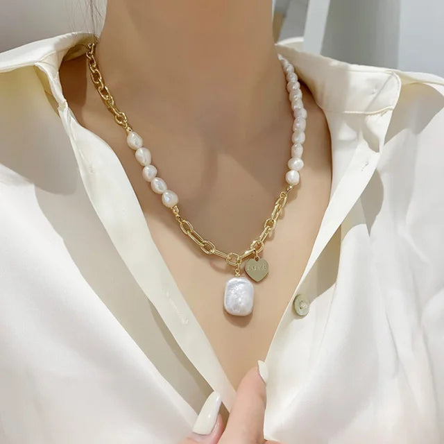 Vienkim Layered Pearl Choker Colar Thick Chains with Pendant Necklace for Women Fashion Choker Necklace on Neck 2021 Jewelry