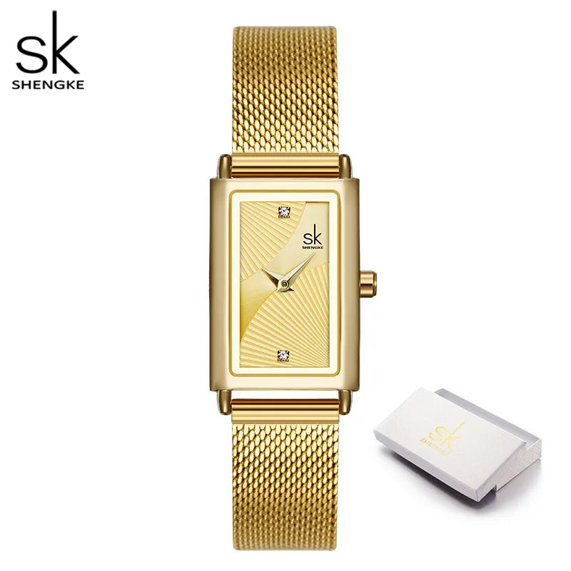 Shengke Women Watches Fashion Geneva Designer Ladies Watch Luxury Brand Rectangle Quartz Gold Wrist Watch Luxury Gifts for Women