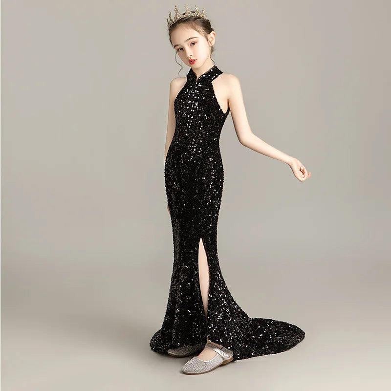 Evening Dress for Girls Kids Elegant Gowns Teen Birthday Party Dresses Children Mermaid Frocks Sexy Sequins Stitching Vestidos