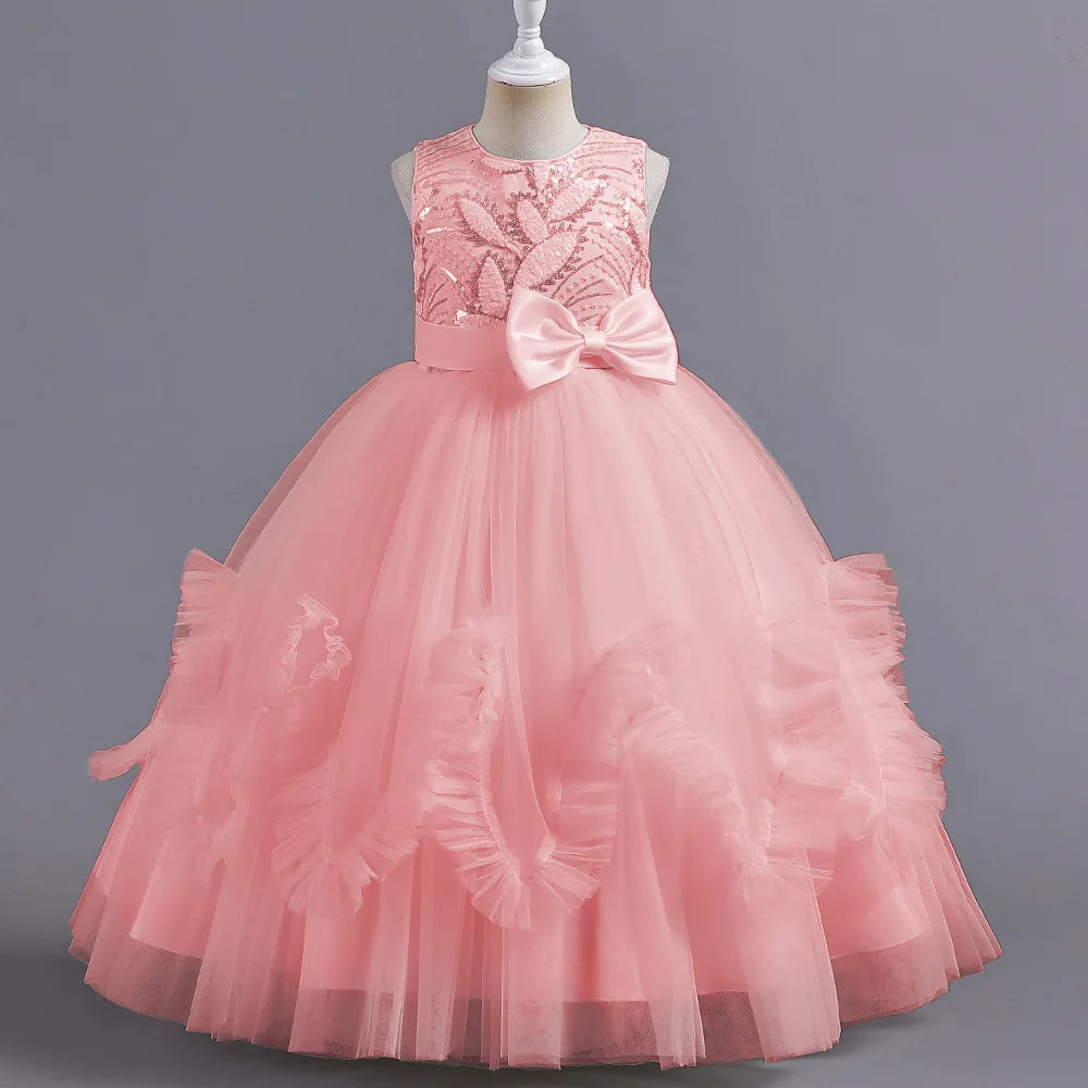 Girls Dress 2022 New Flower Lace Long Princess Dress 4-14 Birthday Communion Party Wedding Dress