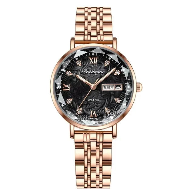 POEDAGAR 3011 Simple Rose Gold Waterproof Luminous Ladies Watch Women Fashion Luxury Stainless Steel Wristwatch Bracelet Watches