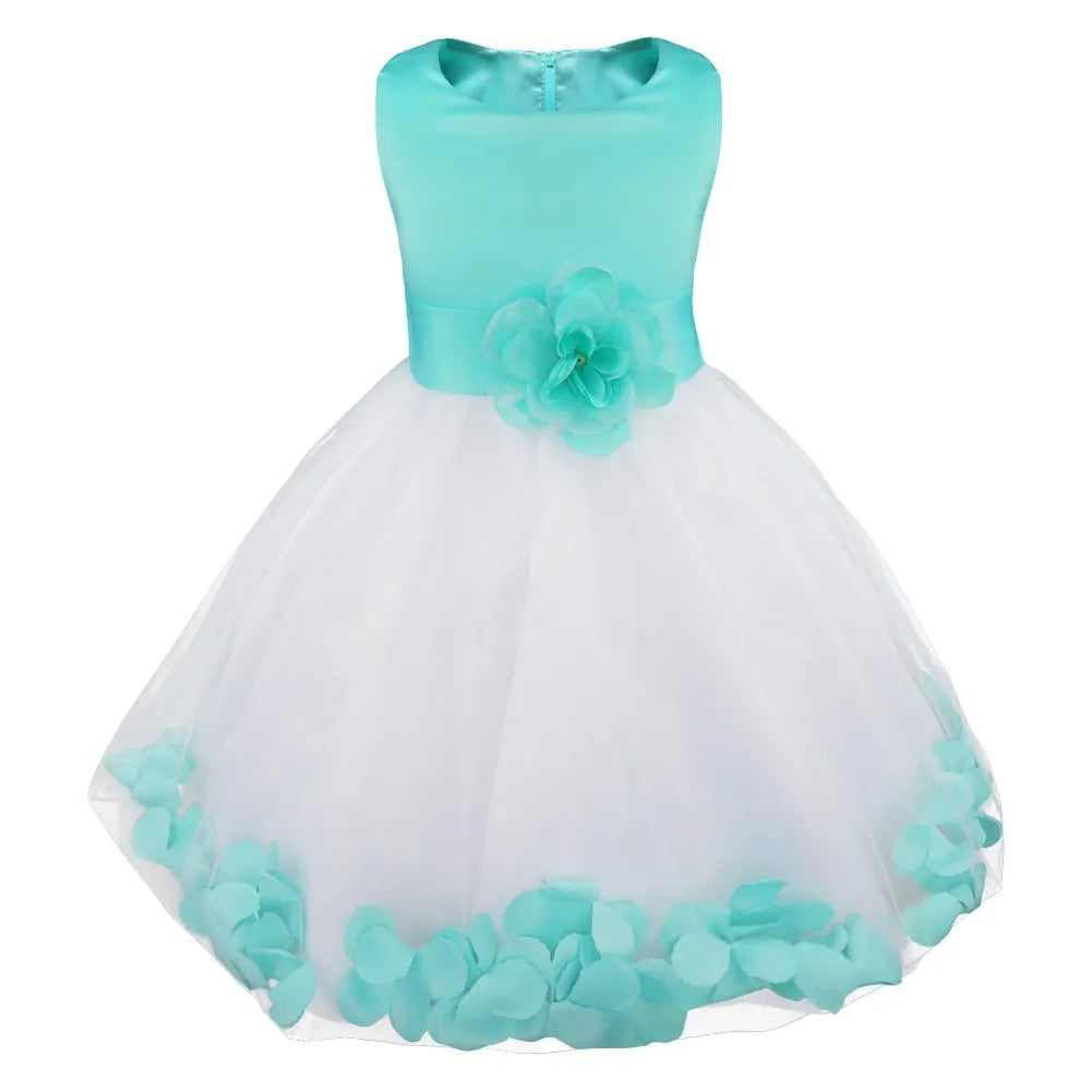 Baby Kids Girls Bowknot Flower Girl Dress Princess Birthday Party Tutu Dress Petals Wedding Pageant Bridesmaid Dresses Ball Gown