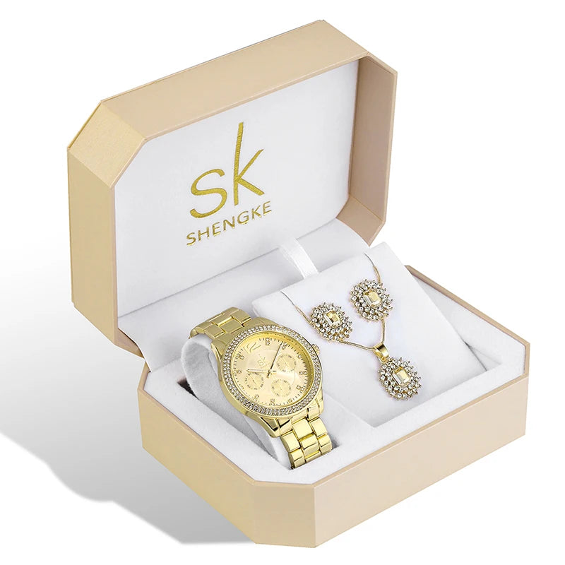 SK Watch Set Three-piece Gold Watch Birthday Gift Ladies Watch Set
