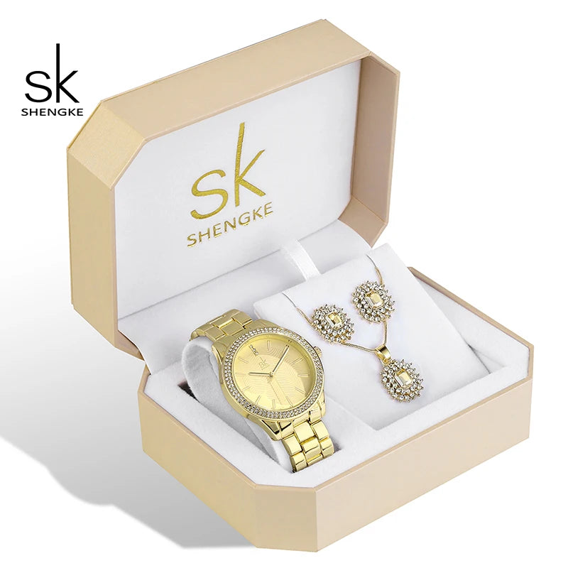 SK Watch Set Three-piece Gold Watch Birthday Gift Ladies Watch Set