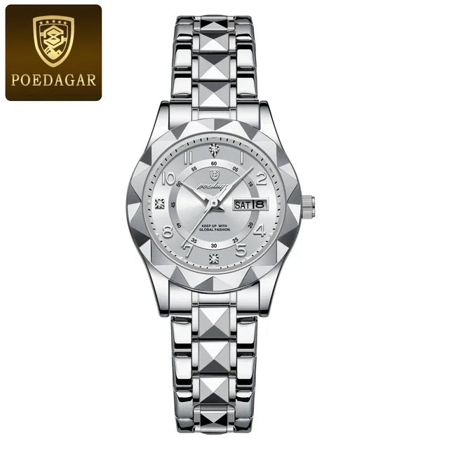 POEDAGAR 782 Rose Gold Steel Quartz Watches for Women Luxury Jewelry Design Waterproof Luminous Ladies Watch