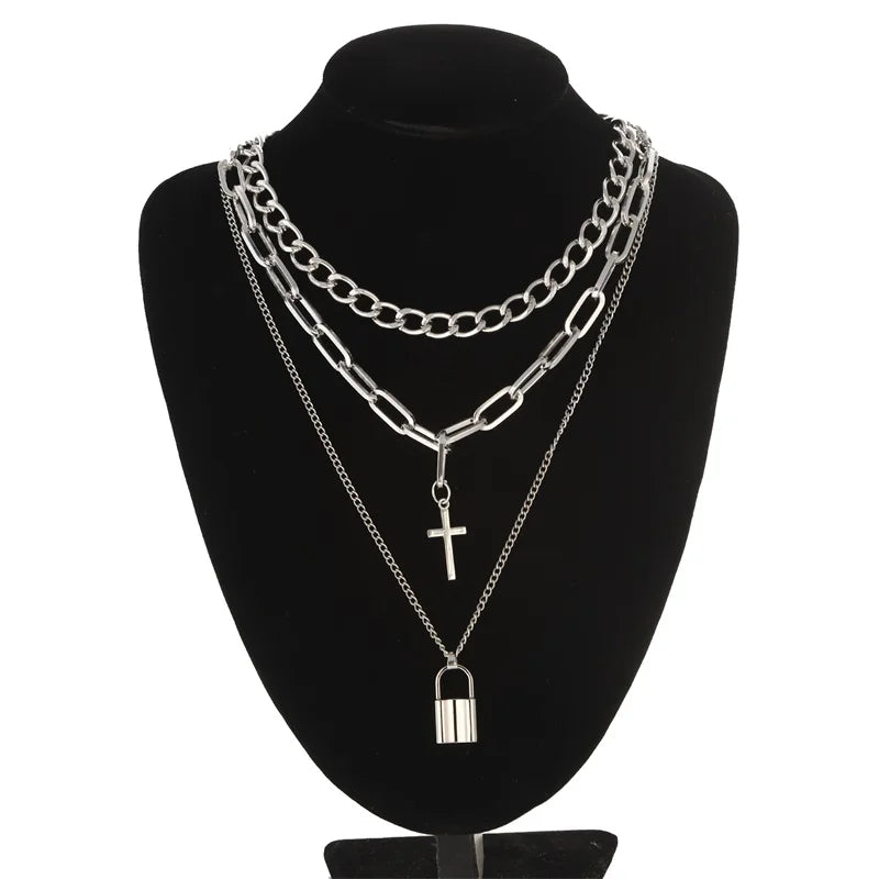 Layered Chain Necklace Cool Lock Goth Accessories Grunge Style Fairy Core Choker 2000s Aesthetic Y2k  Jewelry