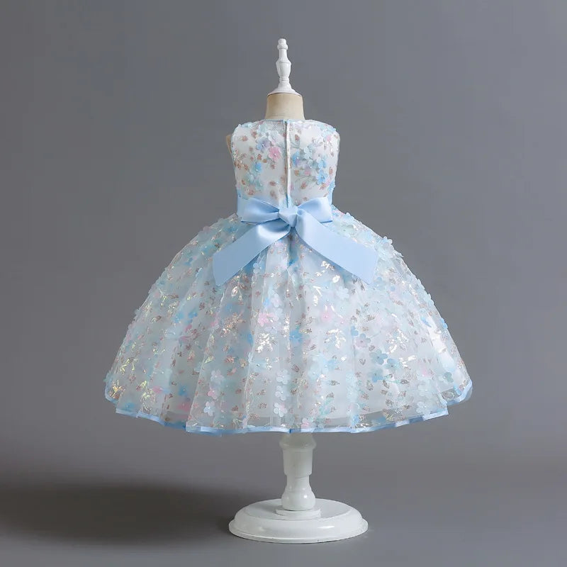 New Cute Butterfly Flower Girls Birthday Wedding Dress Baby Kids Beauty Dress With Bow