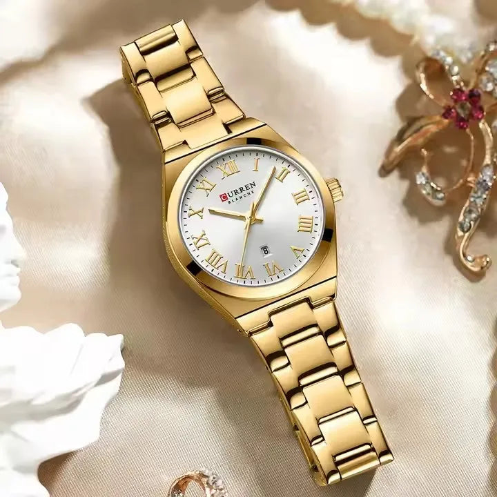 CURREN 9095 Women Watches Romantic Girlfriend Gift Fashion Gold Stainless Stain Steel Ladies Watch Waterproof Quartz Wristwatch